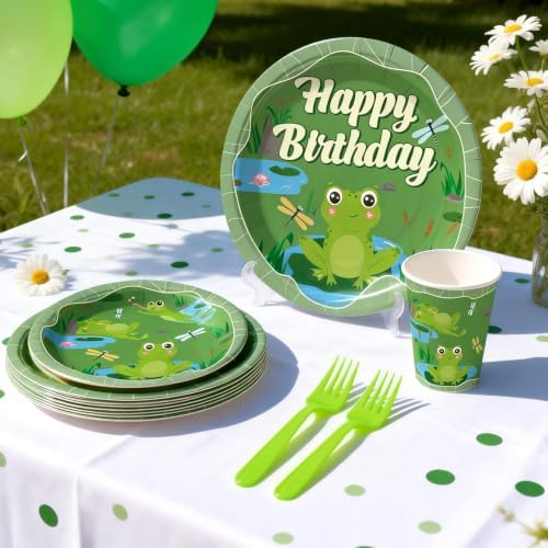 205pcs wellspar Green Frog Birthday Decorations Tableware Set, 25 Guests - Image 5