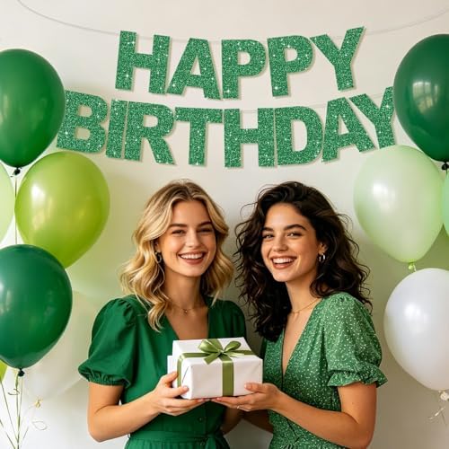 BEISHIDA Pre-Strung Glitter Green Happy Birthday Banner Party Sign Decor - Image 4