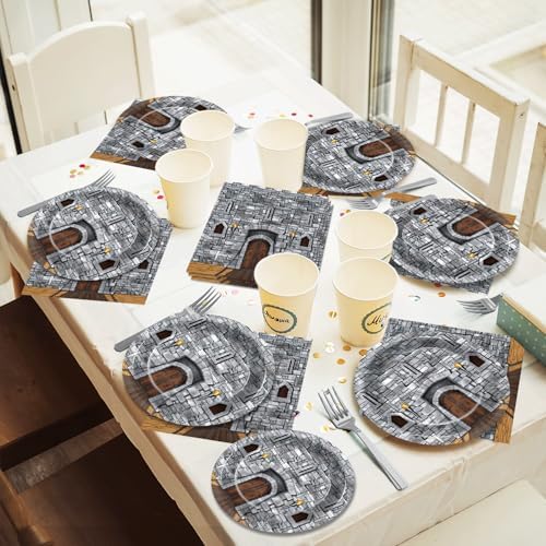 CHUNNIN 96PCS Medieval Plates Napkin Halloween Castle Party Decorations Castle Knight Birthday Dessert Plates Medieval Themed Tableware Set for 24 Guests Kids Birthday Baby Shower Party Supplies - Image 7