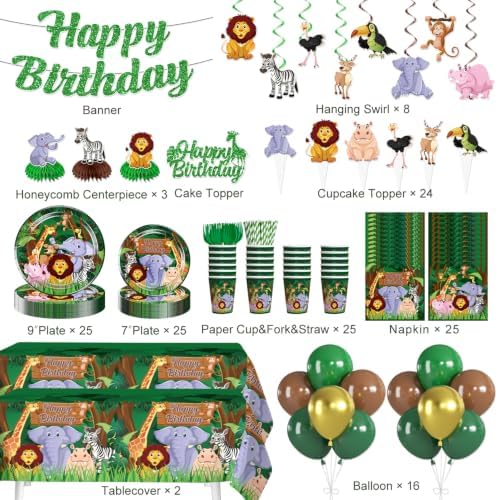 Xynic 205Pcs Jungle Party Decorations Tableware Set, 25 Serves - Image 2