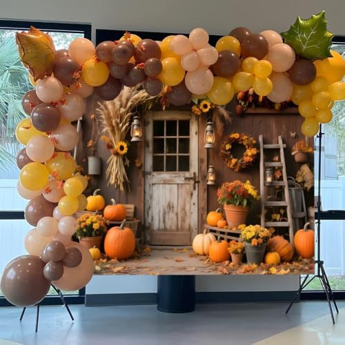 12x8ft Fall Photo Backdrop Rustic Wooden Barn Door Pumpkin Harvest Backdrop Country Fall Festival Backdrops for Photoshoot Thanksgiving Decorations Photographic Studio Photo Backgrounds - Image 6