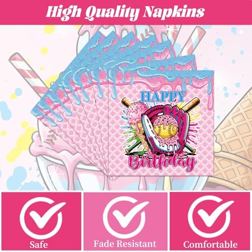 Softball Ice-Cream Party Decorations - 96 PCS Softball Party Paper Plates Napkins Forks Tableware Decoration, Sports Ice-Cream Drip Birthday Disposable Dinnerware Decor Supplies 24 Guests - Image 3