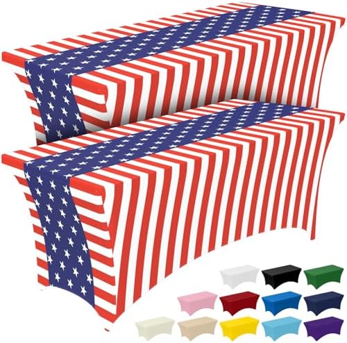 Pureegg Patriotic Decorations Spandex Tablecloth 6ft 2 Pack Patriotic by Pureegg