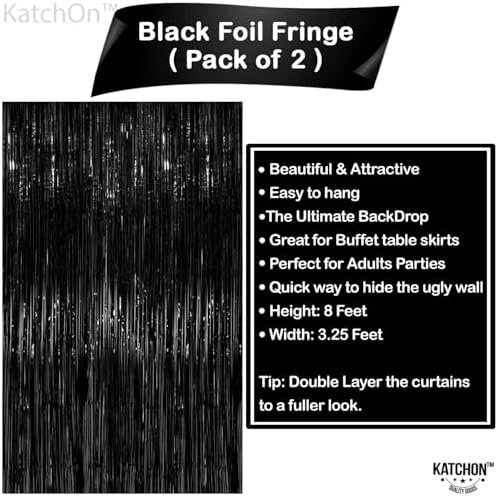 KatchOn XtraLarge 2 Pcs Black Fringe Backdrop Black Streamers Decorations - Image 2