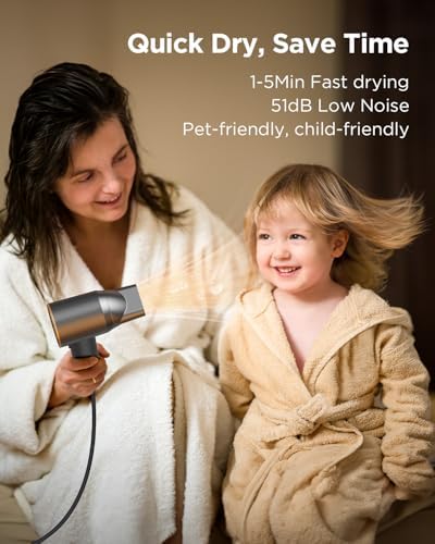 Dual Voltage Travel Hair Dryer with Diffuser, High-Speed Ionic Blow Dryer for Women, Fast Drying, Low Noise, Lightweight, No Heat Damage, European Travel 110V-120V/220V-240V - Image 3