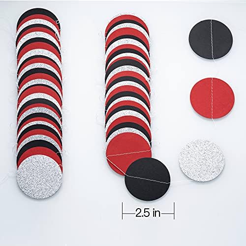 WEVEN Red Black Silver Glitter Paper Garland Circle Dot Streamer Party Banner Backdrop Hanging Decorations, 2.5" in Diameter, 20 Feet in Total - Image 4