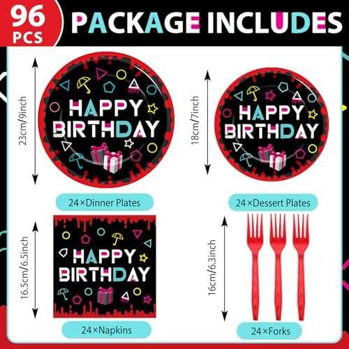 96pcs Squid Birthday Plates and Napkins Squid Party Supplies Survival Theme Disposable Tableware Set for Kids Men Women Retro Challenge Theme Birthday Party Supplies Decoration Serve 24 - Image 2