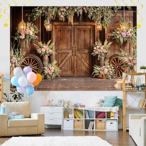 Barn Door Backdrop for Photography Western Cowboy Backdrop Wild West Theme Background Rustic Cowgirl Party Banner for Farm Rodeo Wedding Birthday Party Photo Shoot Supplies, 12X10 Ft - Image 5