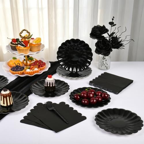 75 Pcs Black Paper Plates and Napkins, Tableware Set Serve 25 Guests - Image 3