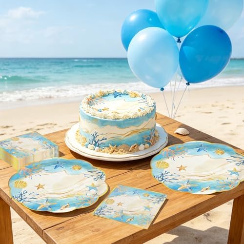 40Pcs Beach Coastal Sea Shell Scalloped Paper Plates and Napkins - Image 6