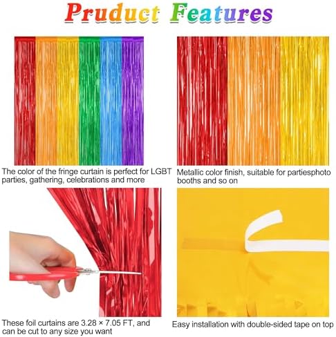 2 Pack Rainbow Backdrop Curtains, 3.28 FT x 7.05 FT Colofull Party Decorations, Metallic Tinsel Backdrop Fringe Curtains Party Streamer, Rainbow Party Supplies for Wedding Birthday Party Engagement - Image 4