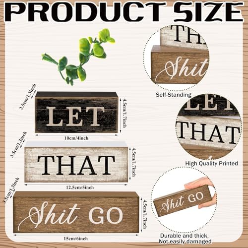 Moucuny 4 Pcs Wooden Block Signs Farmhouse Table Decoration for Bathroom - Image 2