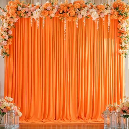 8x10FT Orange Backdrop Curtains for Wedding Parties, Wrinkle Free Polyester Photography Backdrop Drape Cloths for Halloween Birthday Baby Shower Stage Background Stand Decorations 4x10ft,2 Panels by Partisky