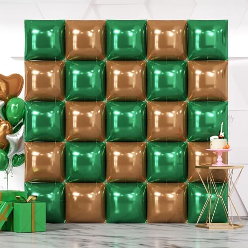 NISOCY 25PCS Dark Green and Brown Square Foil Baloons Wall Backdrop by NISOCY