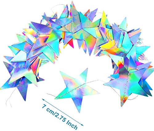 Patelai 130ft Glitter Star Garland Hanging Banner, Holographic Iridescent - Image 2