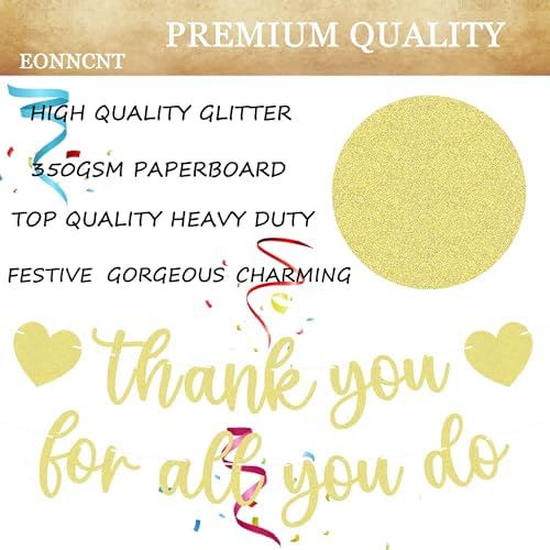Pre-strung Thank You for All You Do Banner - Gold Glitter Appreciation Party Decorations Supplies for Family elders Employee Coworker Staff Teacher, Photo Booth Prop - Image 7