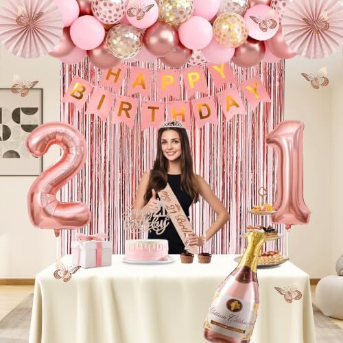 Juesly 21st Birthday Decorations for Her, 51pcs 21 Year Old Party Set - Image 6