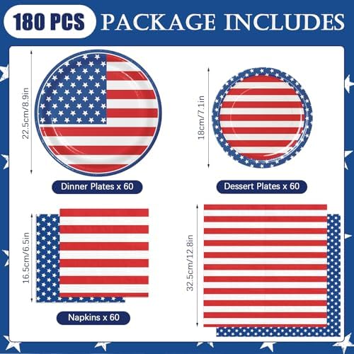 180pcs 4th of July Plates and Napkins Party Supplies,Serves 60 - Image 2