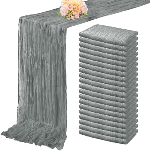 20 Pack Gray 10FT Cheesecloth Table Runner Rustic Gauze Fabric Cheese Cloth Table Runner for Wedding Bridal Baby Shower Table Decor 20 x 120 Inch Long Boho Sheer Birthday Party Table Decorations by FoliafeelHome