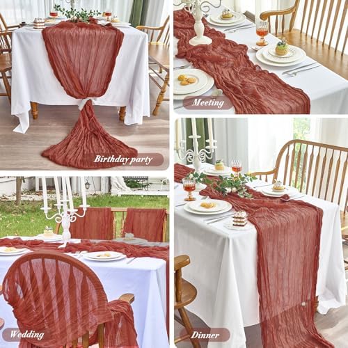 2 Pack Fall Table Runner Terracotta Cheesecloth for Home Thanksgiving Party - Image 6