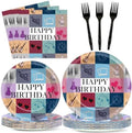 96Pcs Music star Party Plates and Napkins for Popular Birthday Table Supplies Singer Themed Paper Dessert Plates Music Fan Tableware Set for Kids Boys 24 Guests Birthday Party Decorations by CHUNNIN