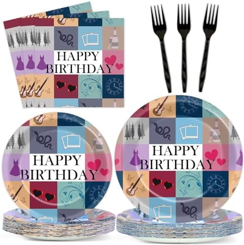 96Pcs Music star Party Plates and Napkins for Popular Birthday Table Supplies Singer Themed Paper Dessert Plates Music Fan Tableware Set for Kids Boys 24 Guests Birthday Party Decorations by CHUNNIN