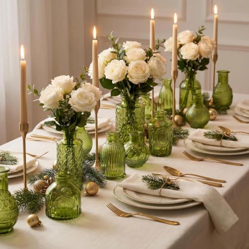 24PCS Mini Bud Vases As Wedding Centerpieces for Tables,Clear Bud Vases for Flowers,Small Flower Vases Suitable for Birthday Party,Anniversary,Wedding Reception,Baby Shower (Green, 24PCS) - Image 6