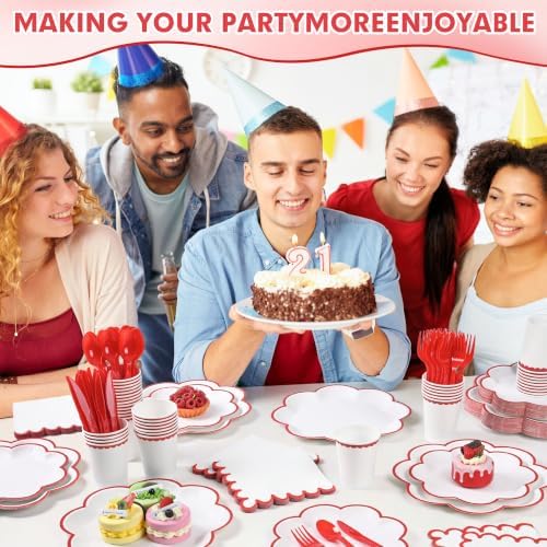 350 Pcs Red and White Paper Plates and Napkins Set, Serve for 50 Guests - Image 3