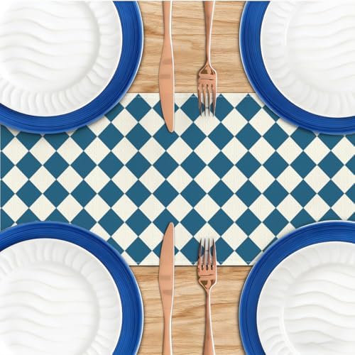 Blue White Diamond Table Runner, Tea Themed Party Decoration - Image 4