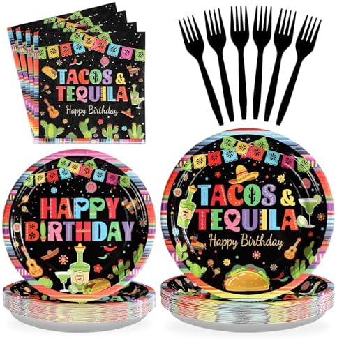 Grencian 96Pcs Taco and Tequila Birthday Party Decorations, Serves 24 by Grencian