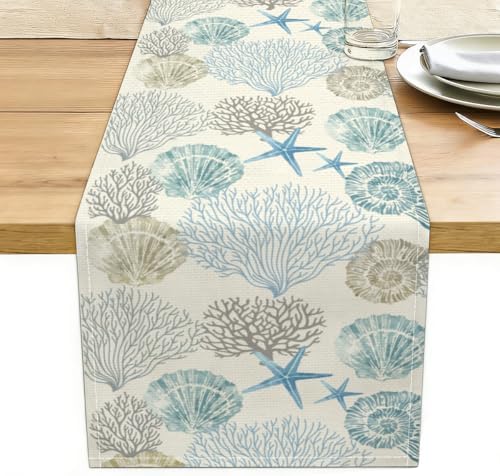 Coastal Decor Runner Linen Blue Teal Summer Beach Nautical Table Runners by Unknown