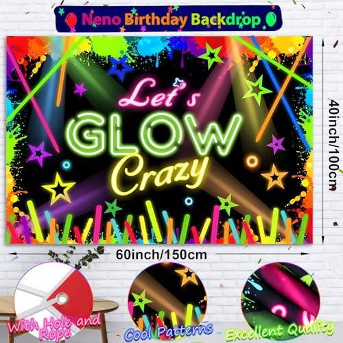 SNLN 161Pcs Neon Party Decorations Glow in the Dark Birthday Supplies Neon Balloon Arch Kit & Backdrop Tablecloth UV Blacklight Luminous Glow Balloons Kids Teen Adult Rainbow 80s 90s Disco Party Decor - Image 3