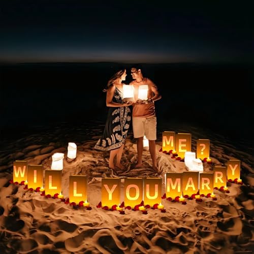 Will You Marry Me ? Light Up Letters, Include Light up Letters, with Tea Lights Candles, Latex Balloons, Aluminum Balloons and Rose Petals, Anniversary and Valentines' Day Decorations for Women - Image 5