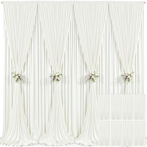 8 Panels Ivory Backdrop Curtain for Wedding Parties Wrinkle Free Ivory Photo Curtains Backdrop Drapes Fabric Decoration for Baby Shower Photography 40ft(W) x 10ft(H) by Tao-GePartyDecorations