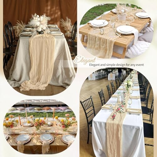 12 Pack Beige Cheesecloth Table Runner 10Ft, Gauze Table Runners 21.5 x 120 inch,Semi Sheer Cheese Cloth Fabric Runner Bulk for Wedding,Party,Baby Shower,Bridal Shower - Image 5