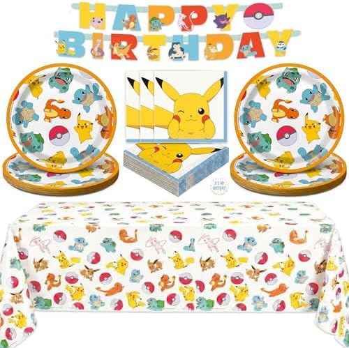 Pokemon Birthday Decorations Party Supplies with Banner & Tablecloth by Unique