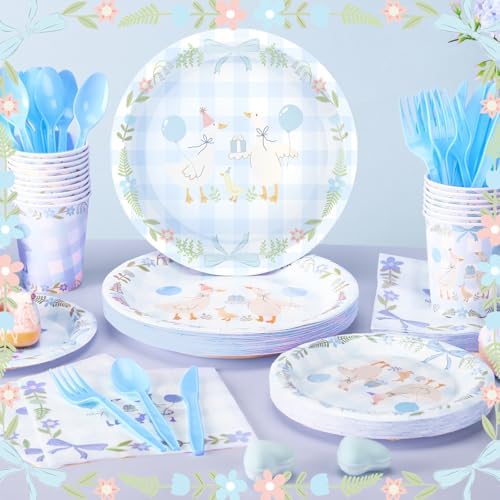 Havawish 175 Pcs One Silly Goose Birthday Decoration Party Tableware, Blue - Image 3