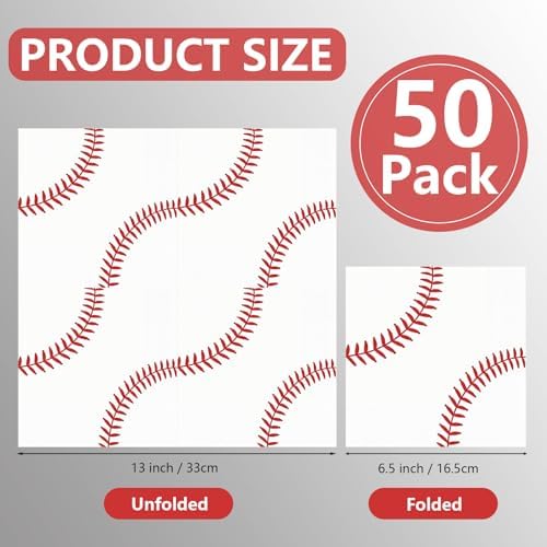 50PCS Baseball Napkins 13 x 13 Inches, Baseball Themed Paper Napkins Luncheon Dessert Cocktail Napkins Disposable for Kids Sports Birthday Party Decorations (Baseball) - Image 2