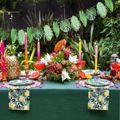 Talking Tables Reusable Tropical Party Decorations Palm Leaves Décor Leaf Garland Hawaiian Theme Party Tiki Bar Decoration for Safari Birthday Summer Green Luau Jungle Paper Length 8.5ft - Image 2