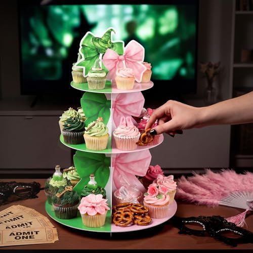 3 Tier Pink and Green Witch Cupcake Stand Witch Party Decoration Elegant Witches Cupcake Tower Pink and Green Cake Holder Table Display for Birthday Party Supplies - Image 5