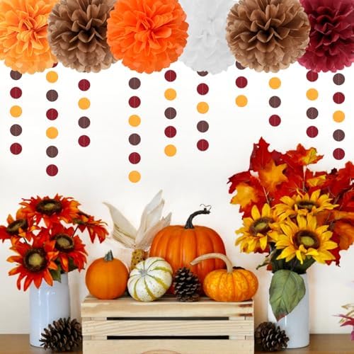 Brown Burgundy-Orange Party-Decorations Paper-Flowers Lanterns - 15PCS Fall Boho Tissue Pom Poms Streamers,Baby Bridal Shower Rustic Wedding Neutral Birthday Coffee Halloween ThanksgivingDecor Hugfond - Image 5