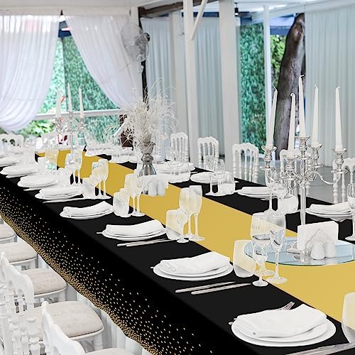 24 Pack Black and Gold Tablecloth and Table Runner Set Party Decorations, Black and Gold Plastic Disposable Tablecloth and Satin Table Runner for Wedding Birthday Bridal Graduation Anniversary Party - Image 7