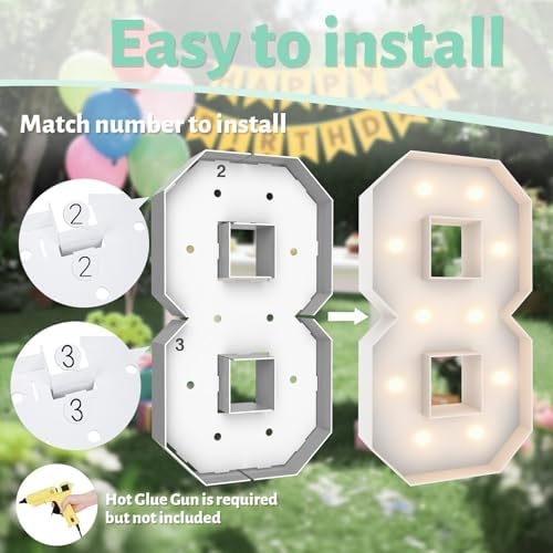 3FT Marquee Light Up Number 8, 10 bulbs with Water Bag, Pre-cut for Party - Image 4