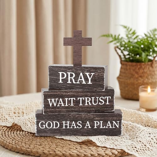 4 Pcs Christian Wooden Tiered Tray Decor, Bible Table Decorations - Image 3