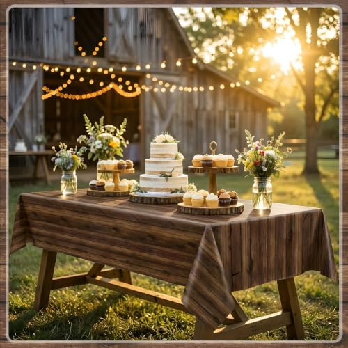 300FT x 54IN Wood Grain Plastic Tablecloth Roll with Slide Cutter Box - Image 2