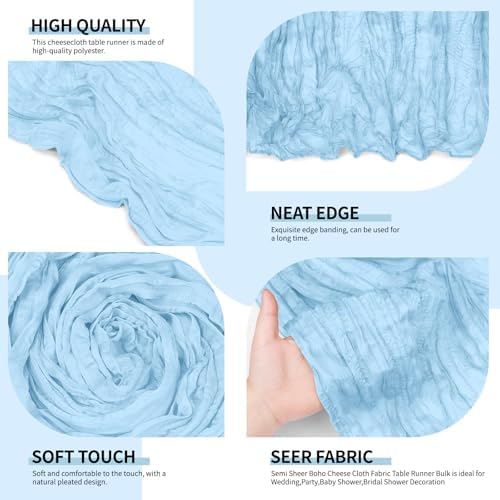 12 Pack Baby Blue Cheesecloth Table Runner 10Ft, Gauze Table Runners 21.5 x 120 inch,Semi Sheer Cheese Cloth Fabric Runner Bulk for Wedding,Party,Baby Shower,Bridal Shower - Image 3