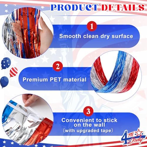 Breling 4 Pcs Red White Blue Patriotic Ceiling Fringe Curtains, 15 ft - Image 4