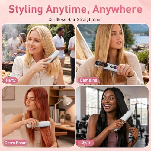 2026 Upgraded Cordless Straightening Brush, Go Brush Pro Hair Straightener Brush, MCH Fast Heating, 3 Temp Settings, 4000mAh Type-C Rechargeable Portable Travel Styling Tool (Pearl White) - Image 6