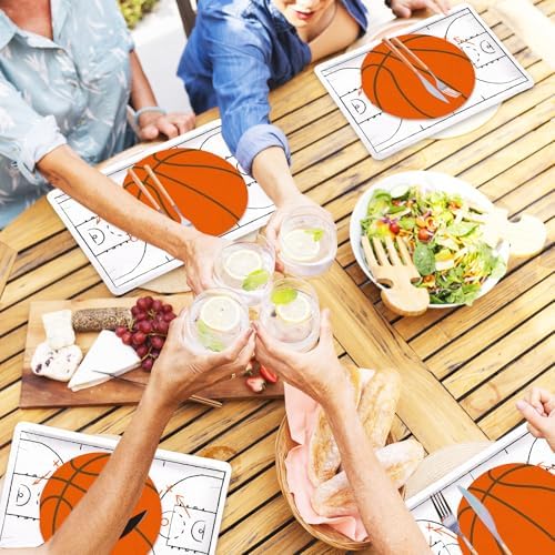 Whaline 90Pcs Basketball Plates Napkin Set Basketball Court Paper Plates Orange Sport Ball Disposable Napkins for Sport Birthday Tableware Supplies, Serves 40 - Image 5
