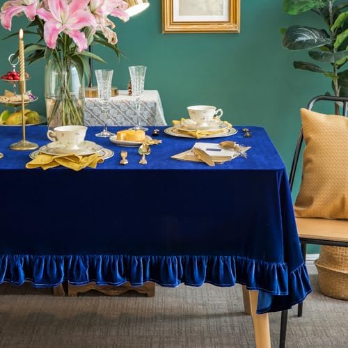 GLORY SEASON Velvet Tablecloth Luxurious Solid Rectangle Table Cloth,Oblong Retro Farmhouse Ruffle Tablecloths Washable Table Cover for Party Wedding Baby Shower Kitchen Dinning Tabletop Decoration by GLORYSEASON